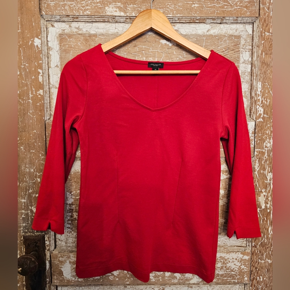Ann Taylor Factory Red Scoop Neck Dress Shirt